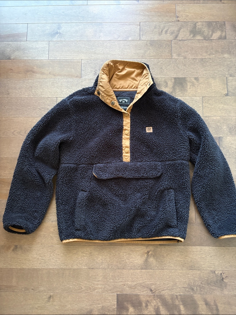 Billabong Men's Navy Sherpa Zip Pullover with Tan Accents
